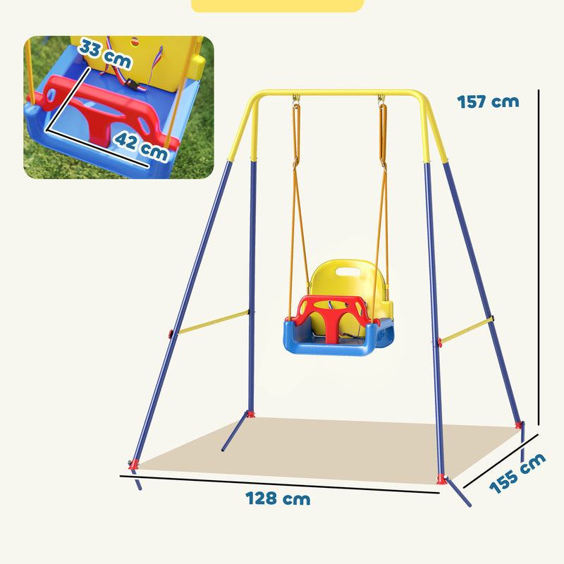 Kids Adjustable Swing Set for Indoor and Garden Play with Foldable Frame Blue Yellow