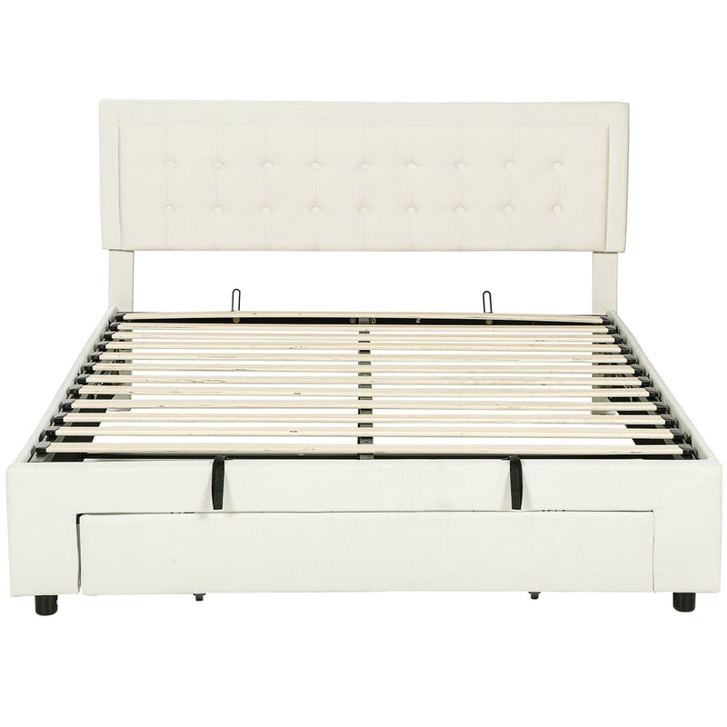 King Size Ottoman Storage Bed Cream White - front view
