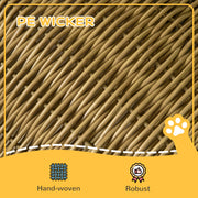 Elevated Wicker Cat House with Soft Washable Cushion Ideal for Indoor Use, Light Brown