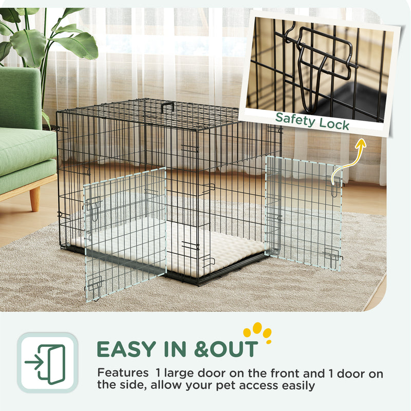 Foldable Black Dog Crate with 2 Doors Tray and Soft Cushion for Small Dogs 76 x 53 x 60 by PawHut
