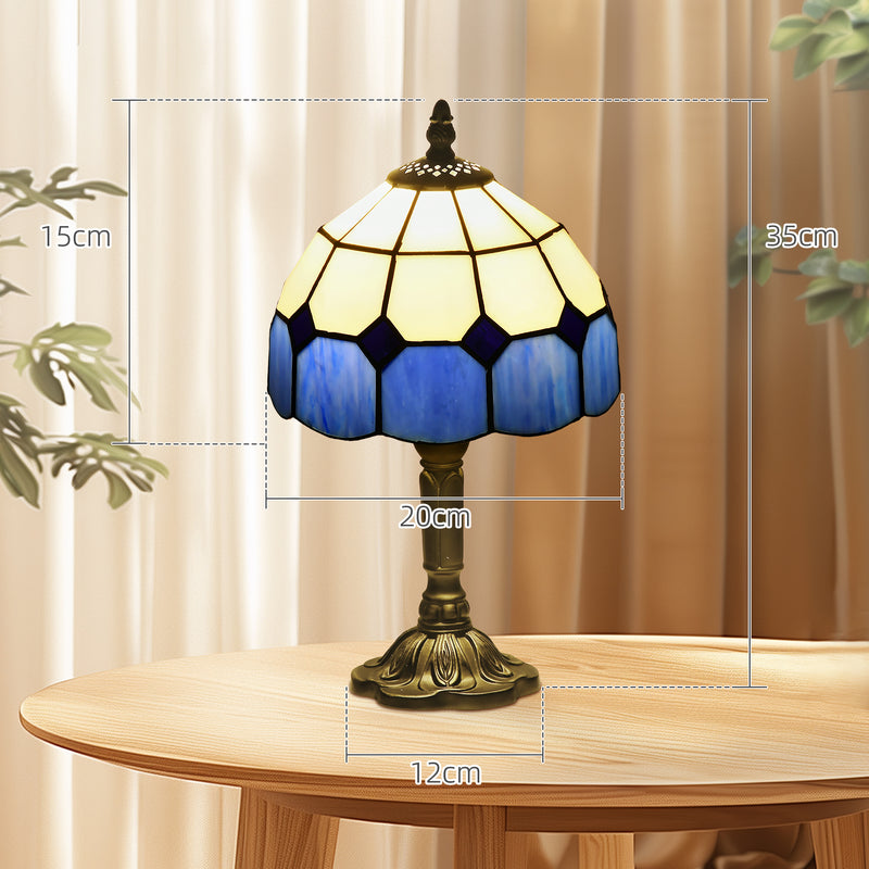 Handmade Stained Glass Table Lamp for Bedroom or Living Room with Antique Style, Blue