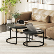 Nesting Coffee Table Set of 2 Space Saving Tables for Living Room Black Wood Grain AOSOM