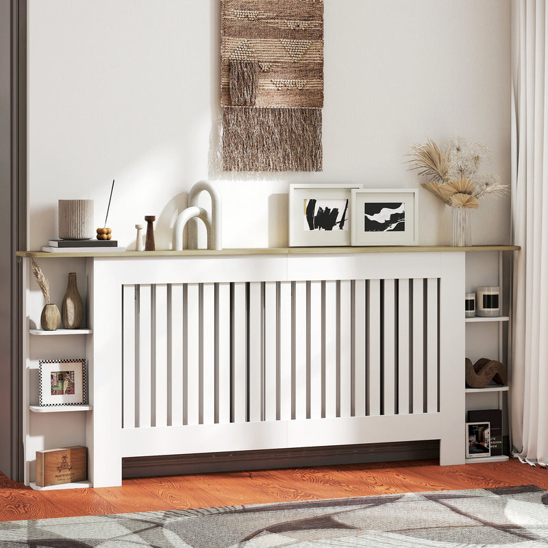 White Extra Large Radiator Cover with Storage Shelves for Living Room or Hallway, 191 x 19 x 83cm