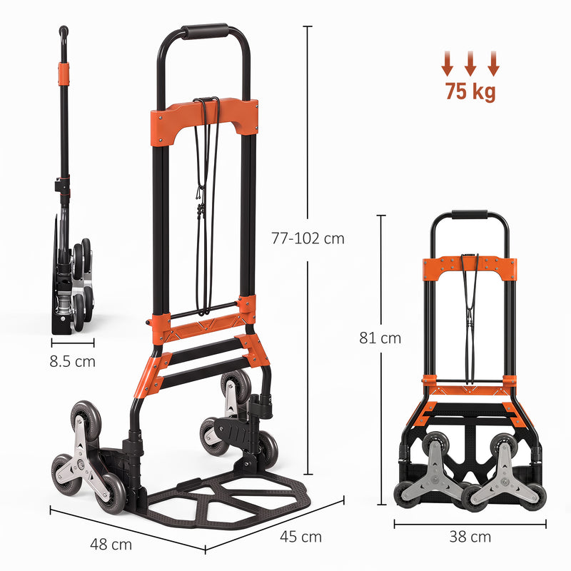 Stair Climbing Folding Trolley for Easy Shopping and Box Transport Black Orange