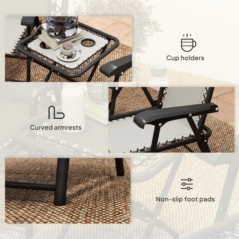 3 Piece Garden Bistro Set For Balcony Or Patio With Foldable Table and Chairs, Cream White Outsunny