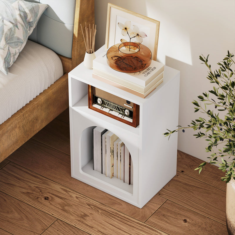 Bedside Table with Open Storage for Small Bedrooms Slim Space Saving Design White Homcom