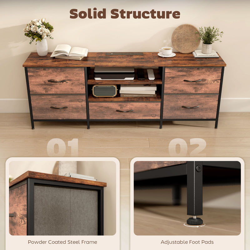 Industrial TV Unit With Storage For Living Room - Built In Sockets & USB Ports - For 65" TVs