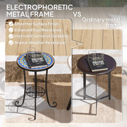 Blue Mosaic Garden Table 35.5 cm Round Ceramic Tile Top with Shelf for Patio Balcony Indoor by Outsunny