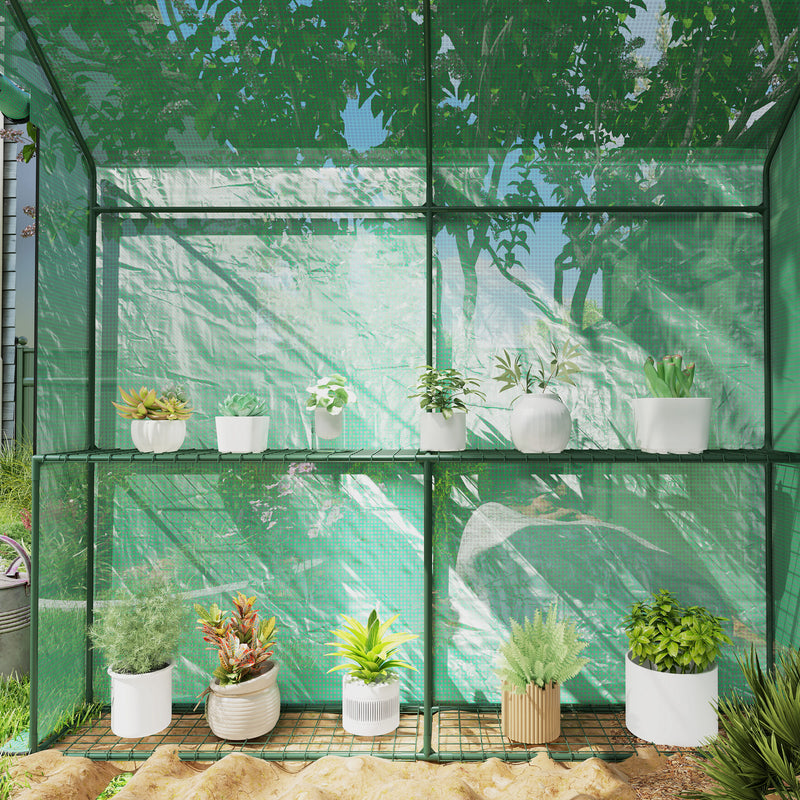 Green Walk In Greenhouse with Shelves 120 x 186cm for Plants and Seedlings by Outsunny