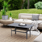 Dark Grey Metal Garden Coffee Table Rectangular Outdoor Side Table With Slatted Top by Outsunny