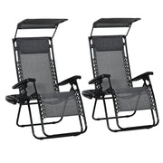 Light Grey Reclining Zero Gravity Garden Chairs With Headrest Canopy And Cup Holder