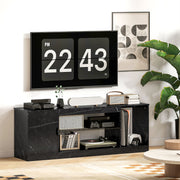 TV Stand Cabinet for up to 55 Inch TVs with Storage and Glass Shelf for Living Room, Black