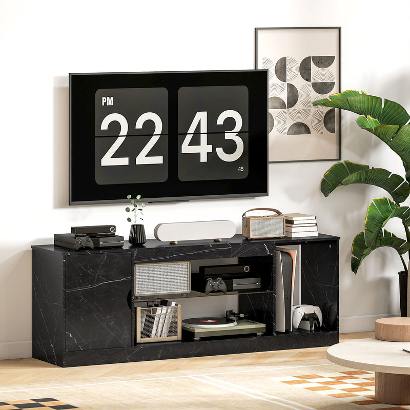 TV Stand Cabinet for up to 55 Inch TVs with Storage and Glass Shelf for Living Room, Black