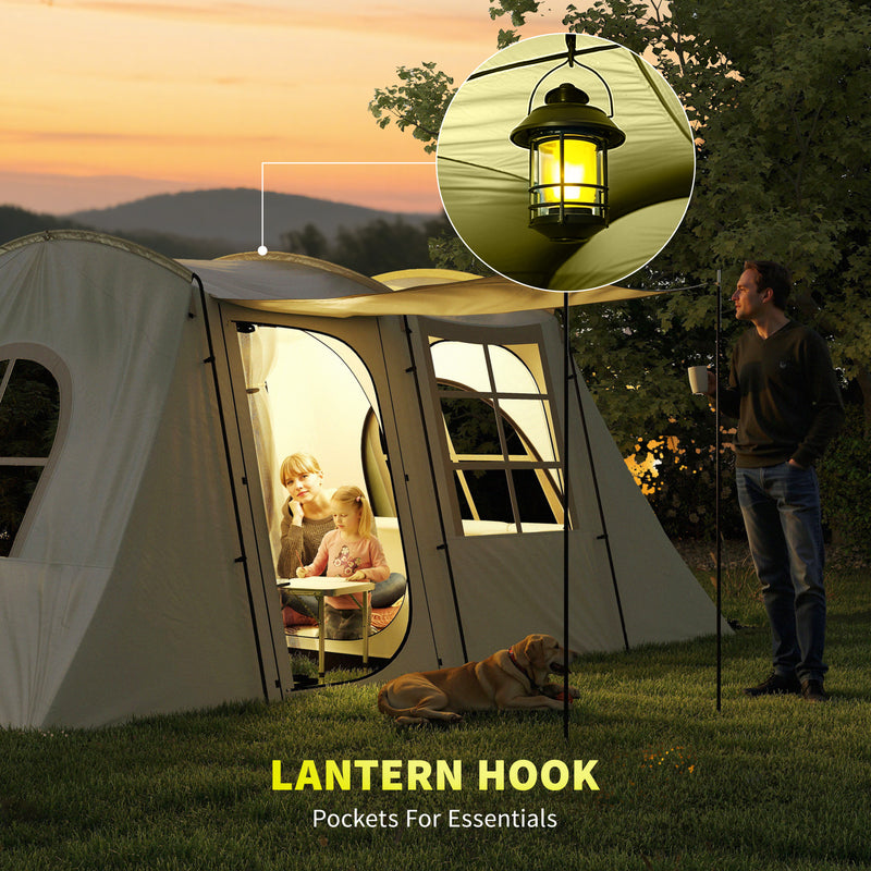 Family Waterproof Camping Tent with Separate Bedroom and Spacious Living Area Khaki
