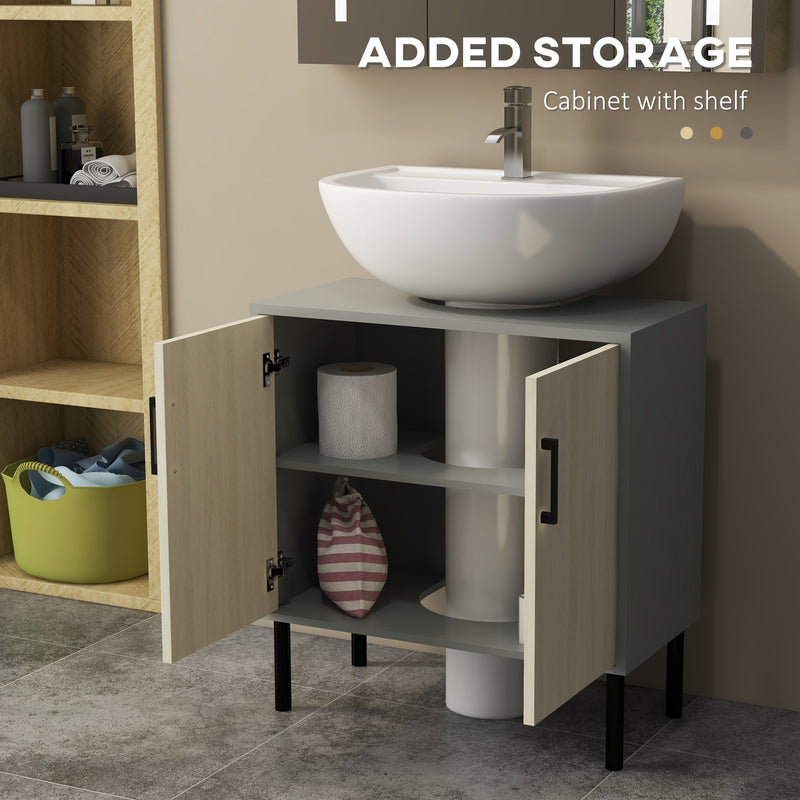 Bathroom Cabinet Furniture Set with Tall Storage and Adjustable Shelves Under Sink Grey AOSOM