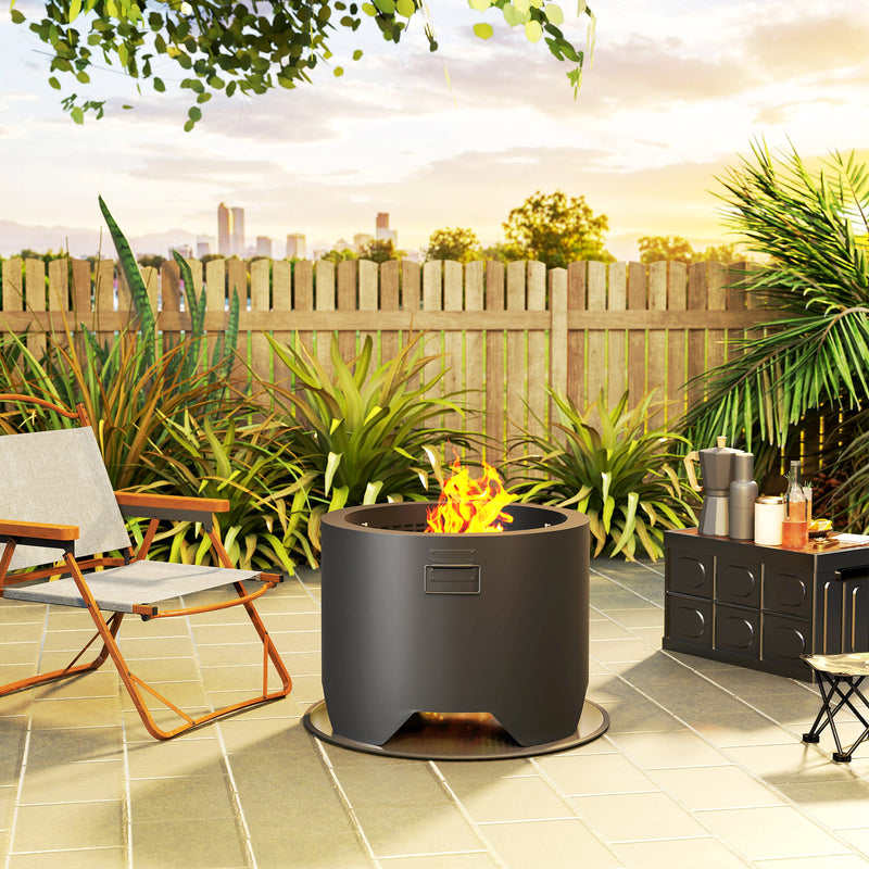 Black Outdoor Round Fire Pit with Poker and Mesh Lid for Garden Heating by Outsunny