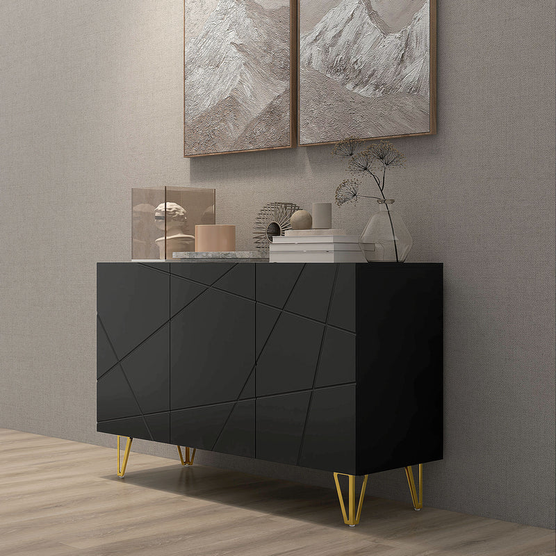 High Gloss Sideboard Cabinet with Hairpin Legs for Modern Living Rooms Black