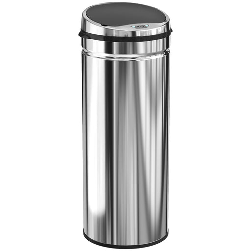 50L Stainless Steel Automatic Sensor Bin With Touchless Lid For Kitchen Or Office Use, Silver