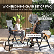 2 Piece Outdoor Folding Dining Chairs with Armrests and High Back for Garden and Camping Grey Rattan by Outsunny