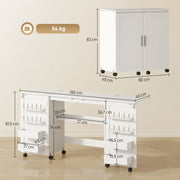 Folding Sewing Table with Storage and Wheels for Compact Home Craft Spaces White AOSOM