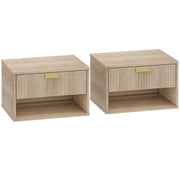 Floating Bedside Tables Set of 2 with Hidden Drawer and Shelf for Space Saving Oak AOSOM
