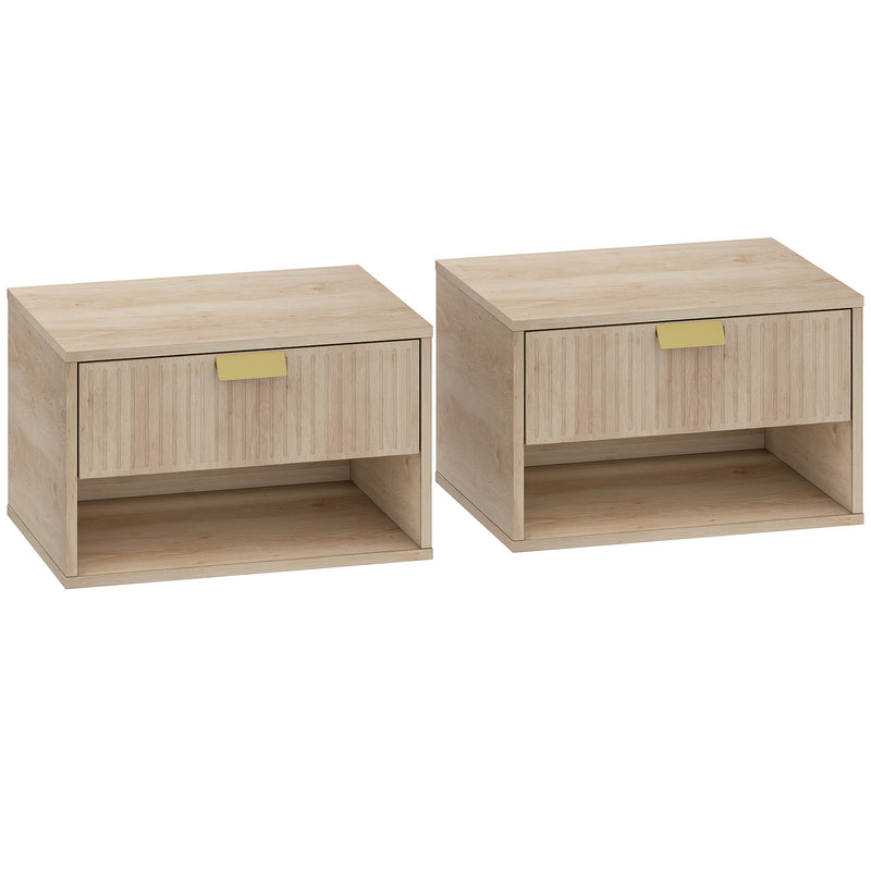Floating Bedside Tables Set of 2 with Hidden Drawer and Shelf for Space Saving Oak AOSOM
