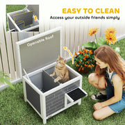 Insulated Outdoor Cat House Shelter - Flip Up Roof for Feral Cats, Grey & White PawHut