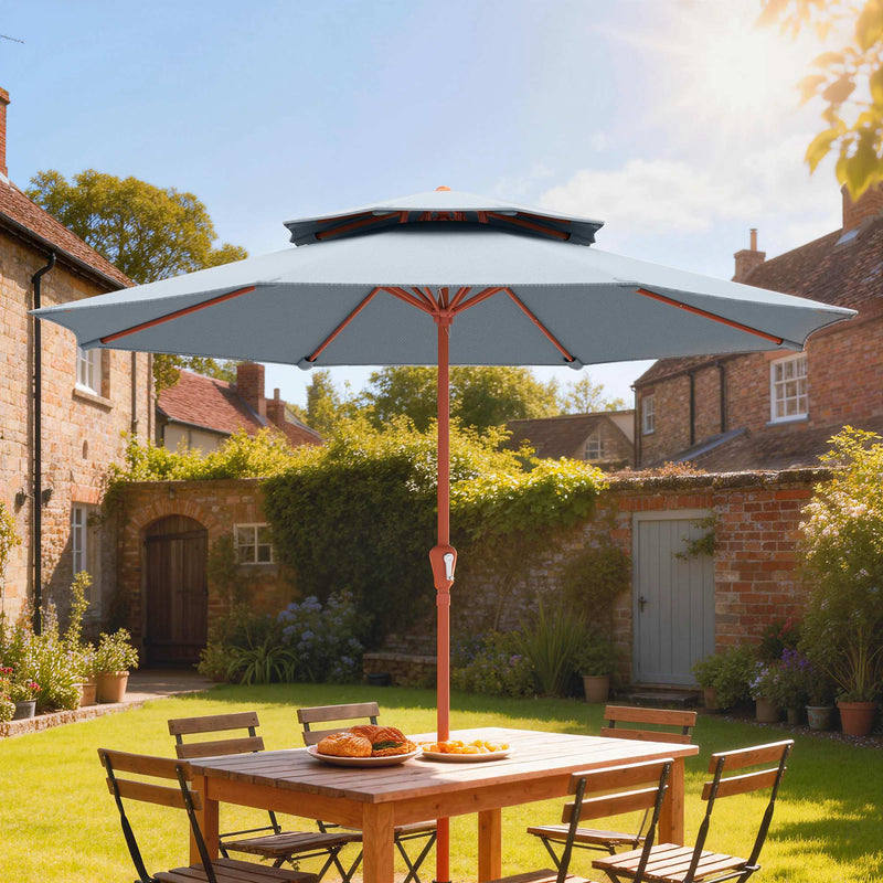 2 Tier Patio Umbrella for Garden Shade with Rotating Double Canopy and Easy Crank Outsunny