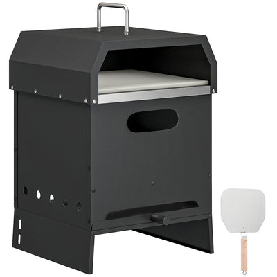 Outdoor Pizza Oven and Charcoal Grill for Stone Baked Pizza and Smoky Barbecue Black Outsunny