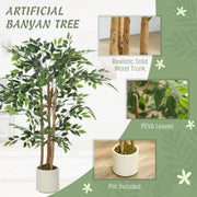 120cm Artificial Ficus Tree With Realistic Wood Trunk In Pot For Indoor Display Green