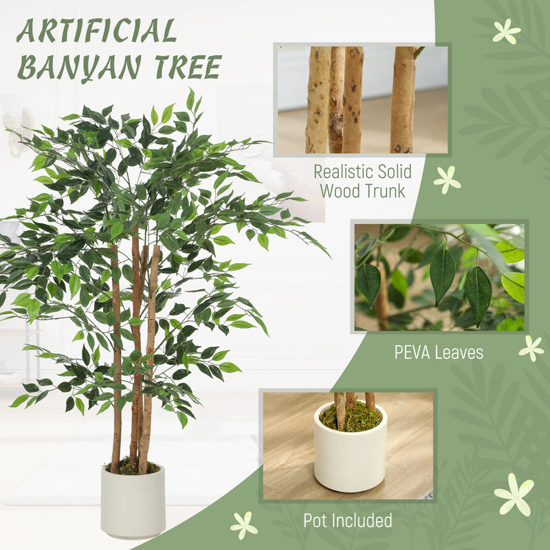 120cm Artificial Ficus Tree With Realistic Wood Trunk In Pot For Indoor Display Green