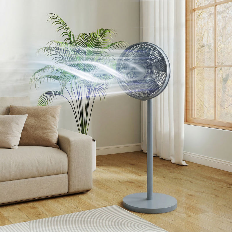 Pedestal Fan with Remote Control and Timer for Quiet Whole Room Cooling Grey AOSOM