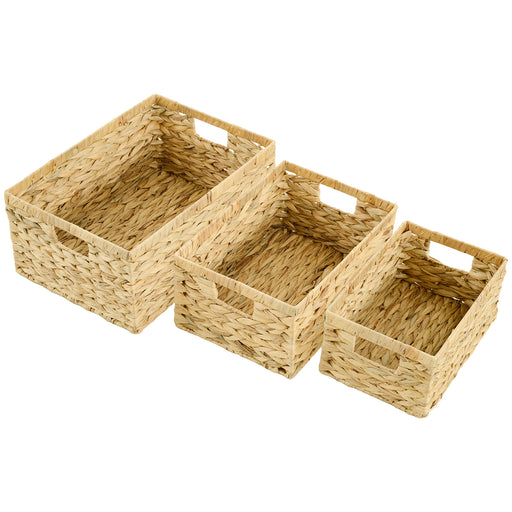Set of 3 Water Hyacinth Storage Baskets Handmade with Handles by HOMCOM