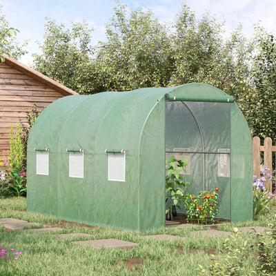 Walk In Polytunnel Greenhouse With Roll Up Door And Vent Windows For Garden Use Green