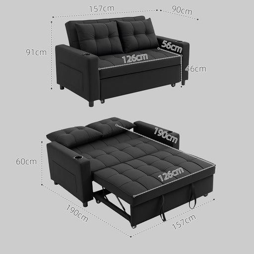 Black Two Seater Pull Out Sofa Bed With Storage Ideal For Guests Or Small Spaces