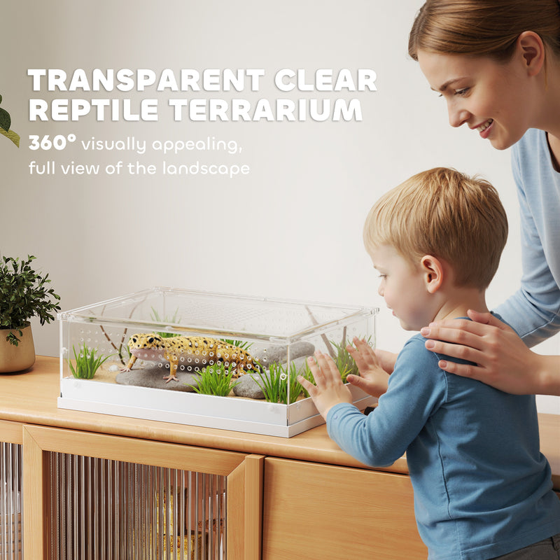 Acrylic Reptile Terrarium With Sliding Top Ventilated Lid for Snake or Gecko Clear AOSOM