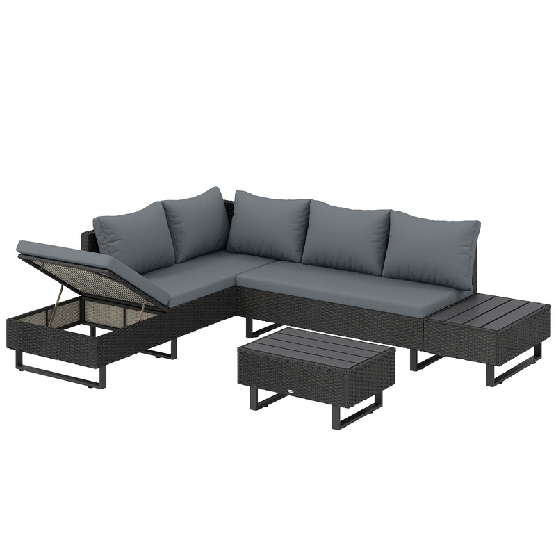 Adjustable Garden Corner Sofa Set with Reclining Backrest and Removable Cushions For Outdoor Relaxation, Dark Grey