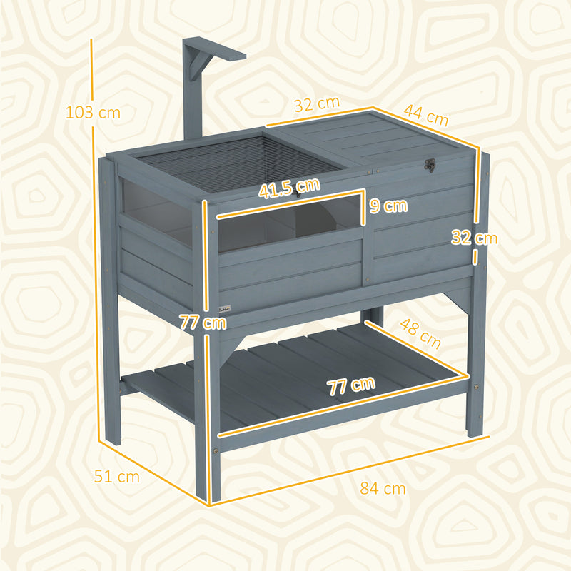 Grey Wooden Tortoise House with Shelter Run Shelf Lamp Holder and Tray by PawHut