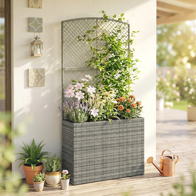 Raised Rattan Planter with Trellis for Easy Gardening Without Bending Dark Grey Outsunny
