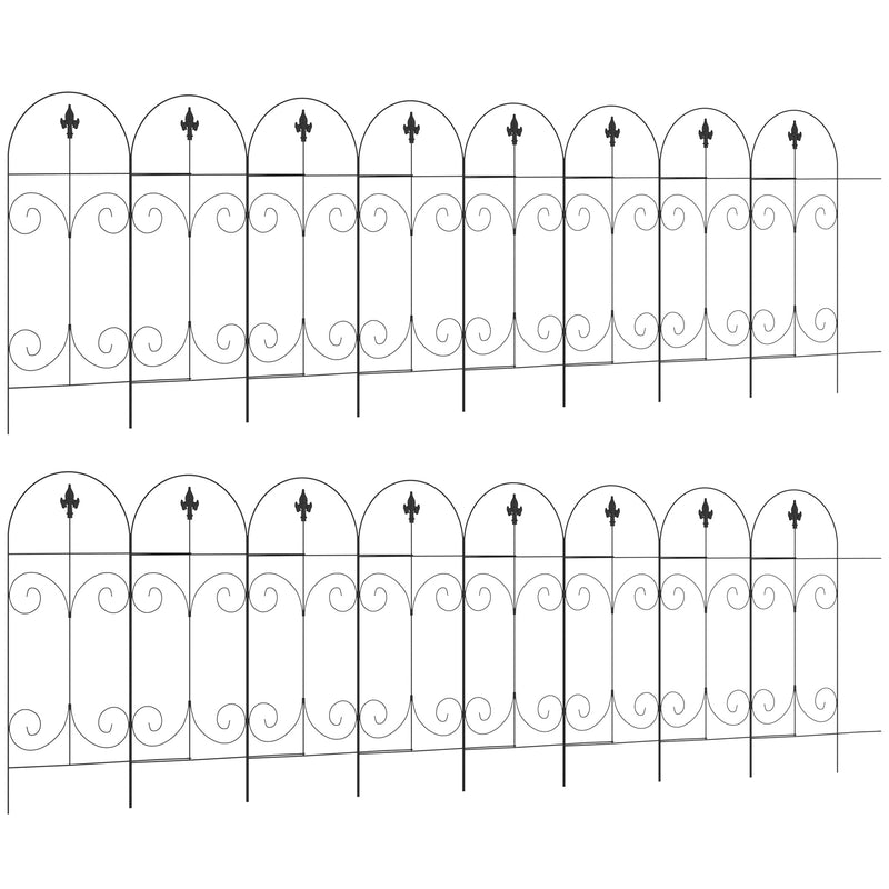 16 Piece Garden Picket Fence Panels Rustproof Metal Edging for Flower Beds, Black