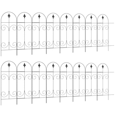 16 Piece Garden Picket Fence Panels Rustproof Metal Edging for Flower Beds, Black