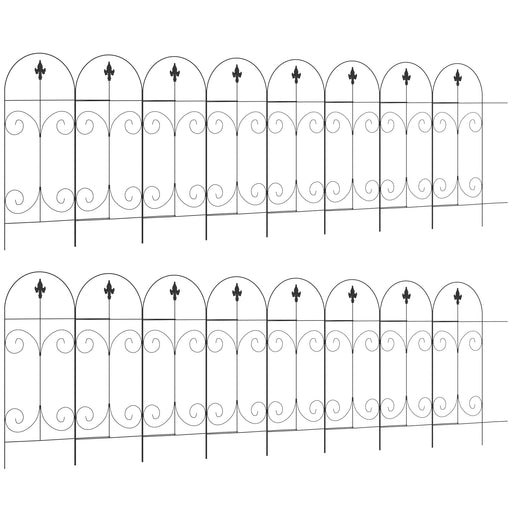 16 Piece Garden Picket Fence Panels Rustproof Metal Edging for Flower Beds, Black