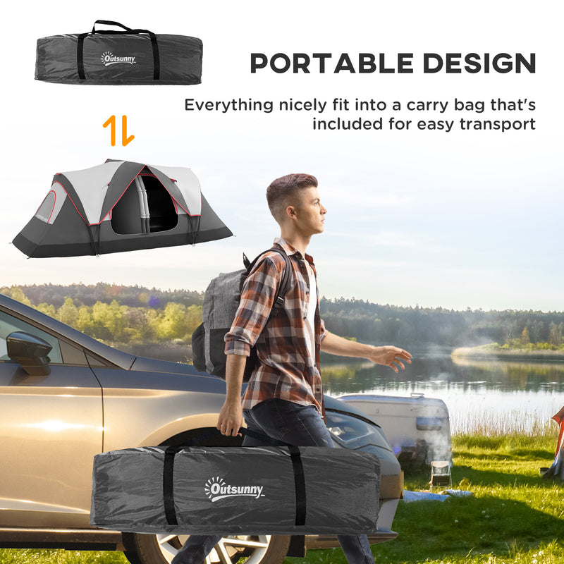 Family Camping Tent with Two Bedrooms and Waterproof Shelter for 6 People Grey