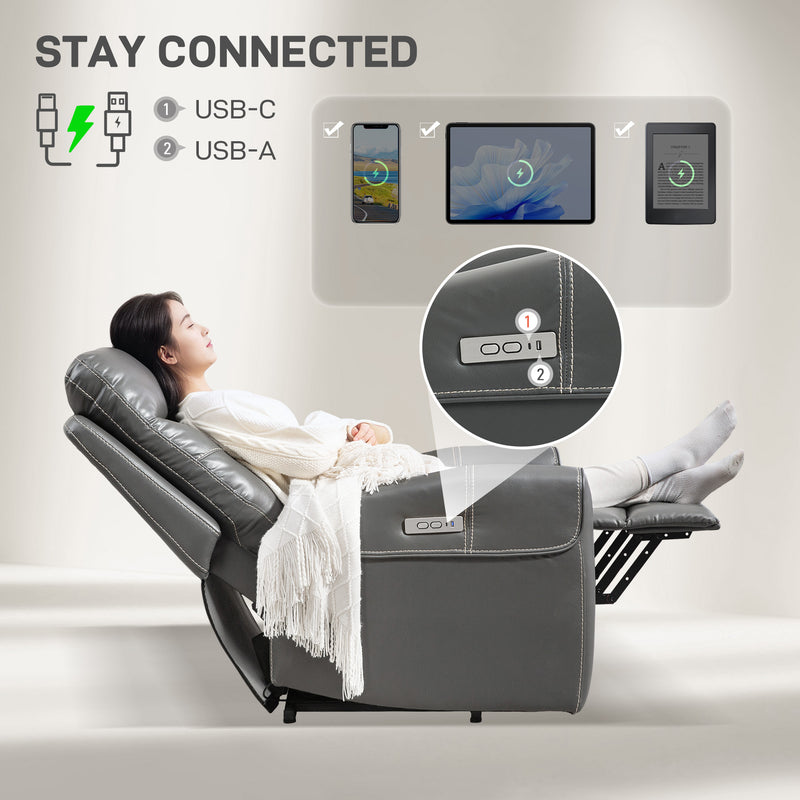 Charcoal Grey Power Lift Recliner Chair for Elderly with USB Ports and Remote Control by HOMCOM