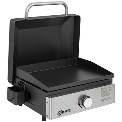 Tabletop Gas BBQ with Large Griddle for Easy Outdoor Cooking Black Outsunny