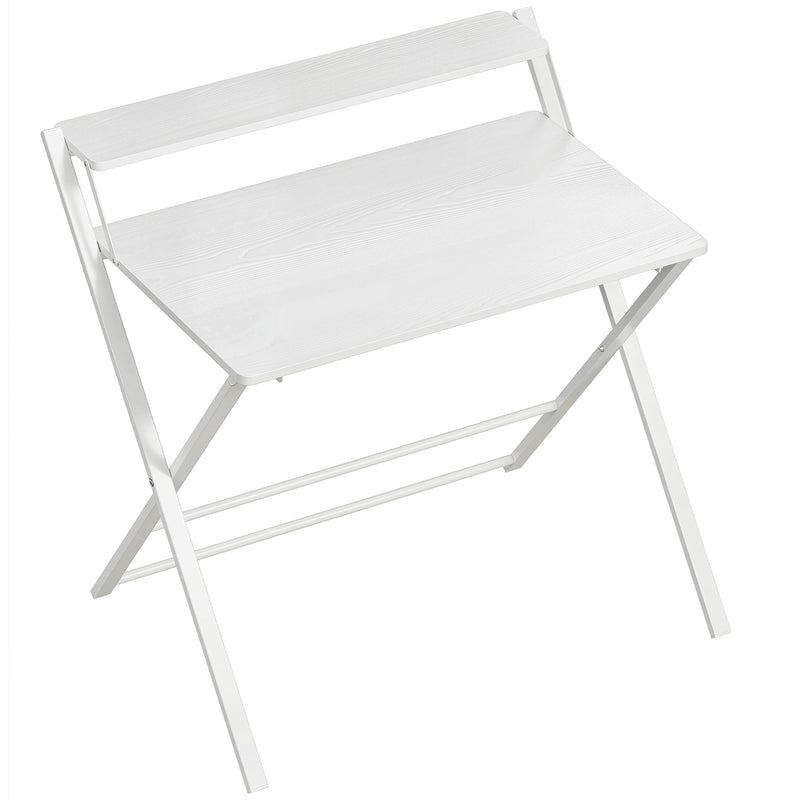 Folding Study Desk with Shelf for Small Spaces and Easy Storage White AOSOM
