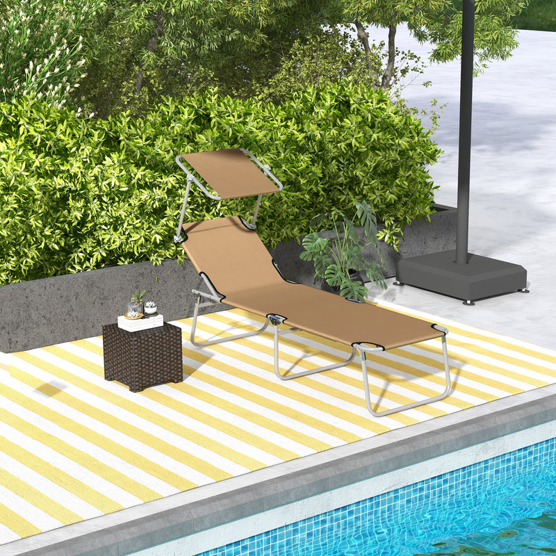 Brown Sun Lounger with Adjustable Face Canopy for Garden and Patio by Outsunny