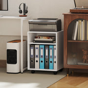 Printer Stand with Shelves and Lockable Wheels for Small Home Office Storage White Homcom