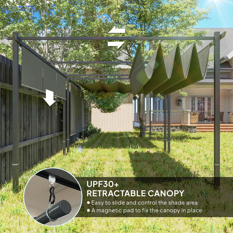 Grey 3 x 4m Metal Pergola with Retractable Canopy and UPF30+ Roller Shade by Outsunny
