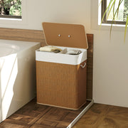 100L Double Laundry Hamper with Lid and Removable Liner Brown Bamboo Basket